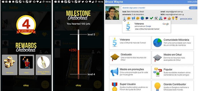 Hello (à esquerda) tem de conquistas similares ao selo do Orkut