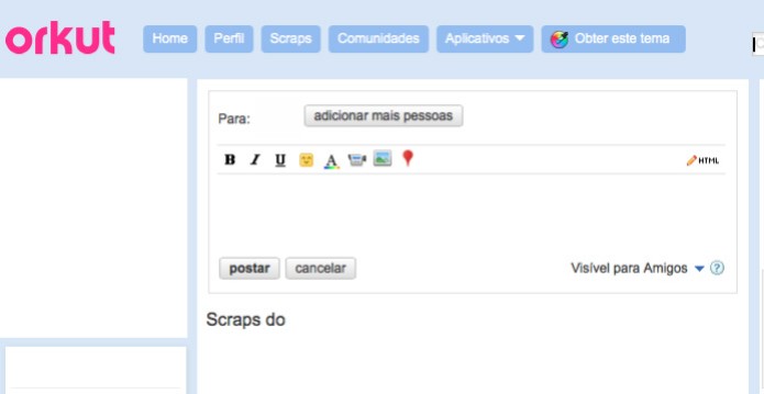 A página de scraps do Orkut